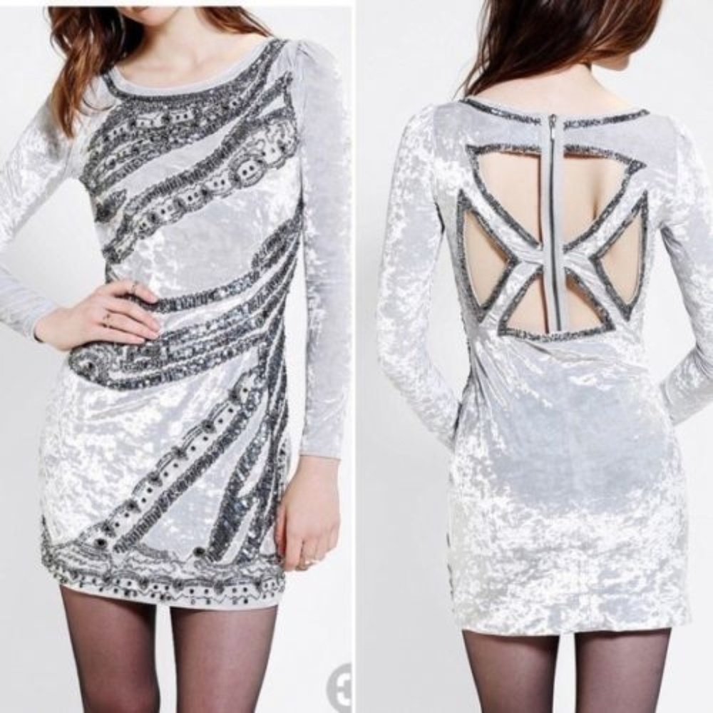 Stunning Silver Velvet Party Dress